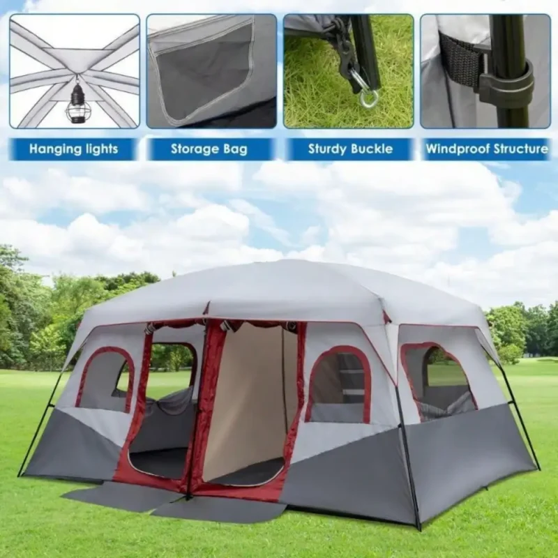 Premium Two-Room Steel Frame Camping Tent with Waterproof Canvas for Family Outdoor Adventures - Image 4