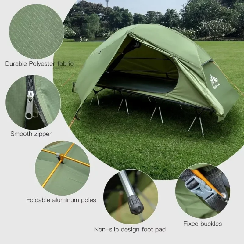 Waterproof Off-Ground Dome Tent with Cot Combo for 1-Person 4-Season Camping - Image 5
