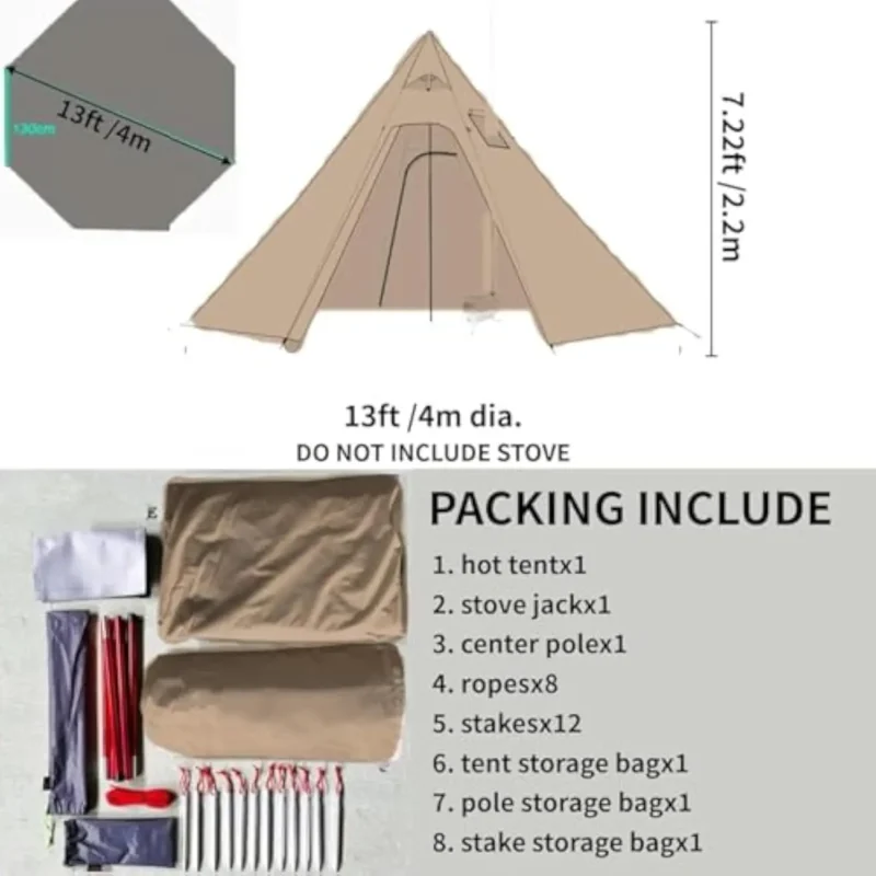 Waterproof Cotton 2-Person Tipi Hot Tent with Stove Jack for Winter Camping - Image 6