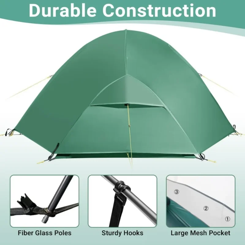 Ultralight Aluminum 2-Person Backpacking Tent with Nylon Shell for 3-Season Hiking Adventures - Image 4