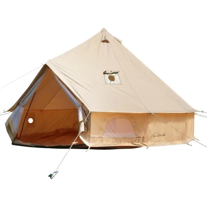 Four-season canvas tent with integrated insulation for winter camping