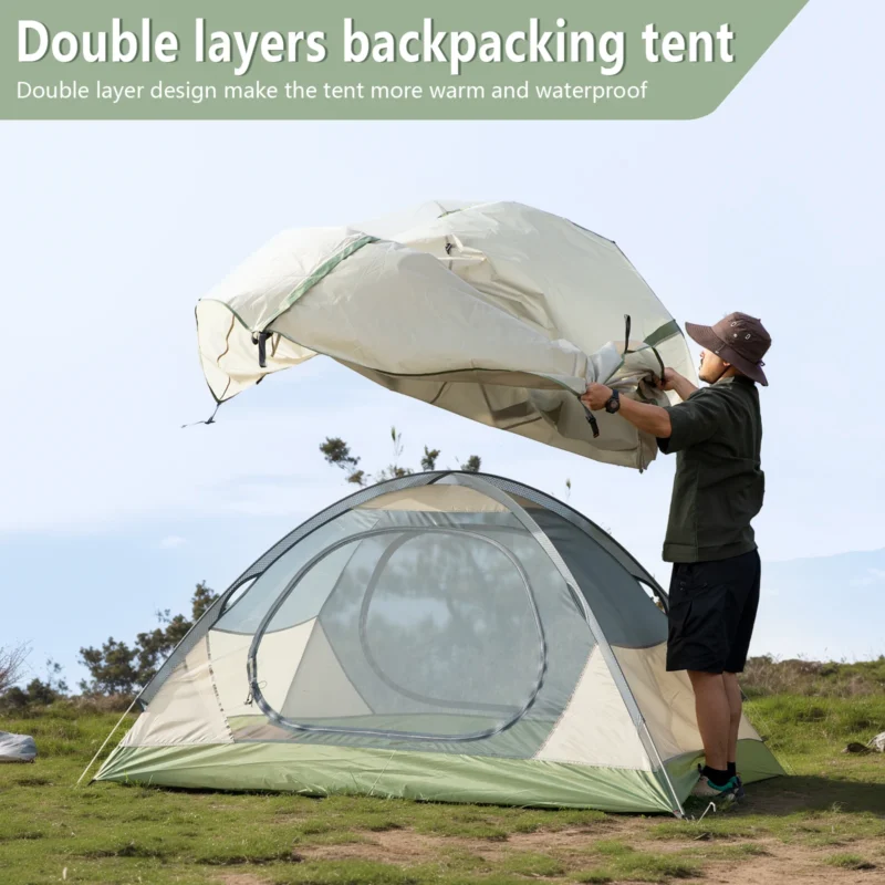 Ultralight Double Layer 2-Person Backpacking Tent with Aluminum Poles for Hiking and Camping - Image 5