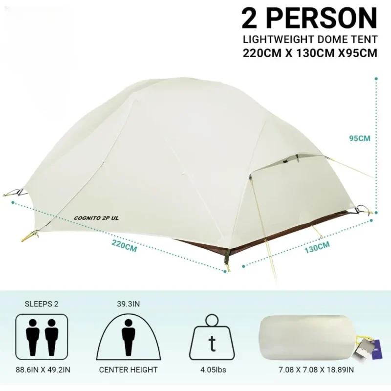 Ultralight 2-Person Backpacking Tent 4LB Waterproof Nylon with Aluminum Poles for 3-Season Hiking - Image 3